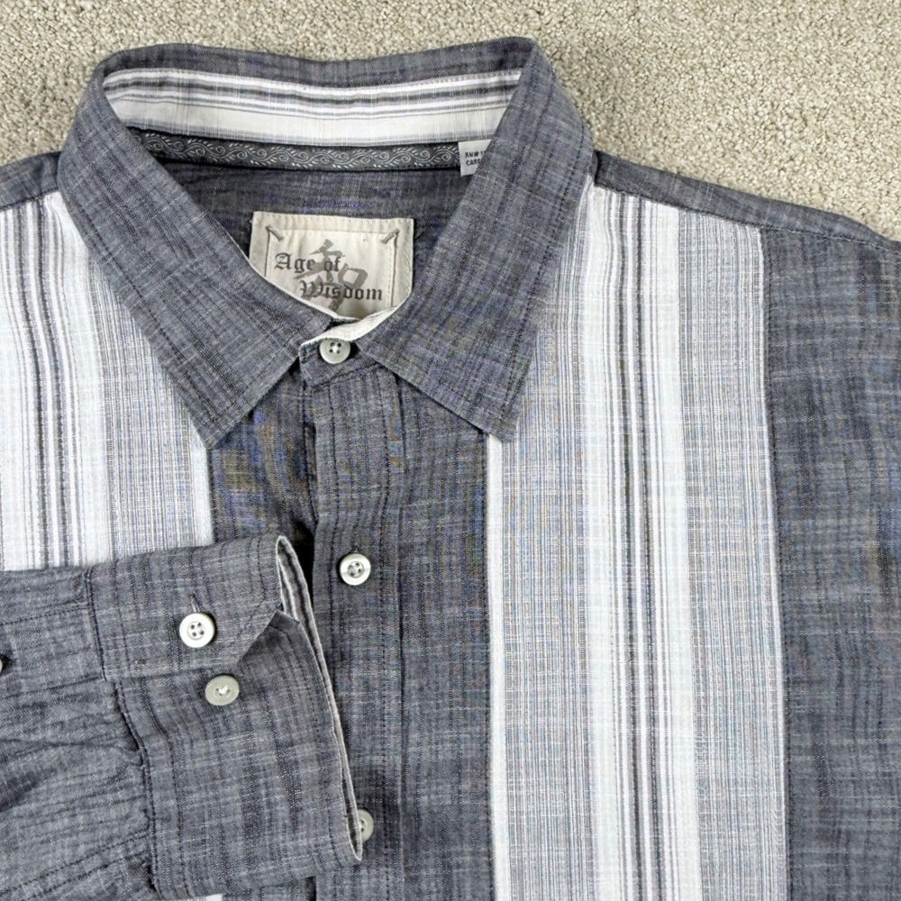 Age of Wisdom Button Down Mens XXL Grey Excellent Striped Long Sleeve Cotton